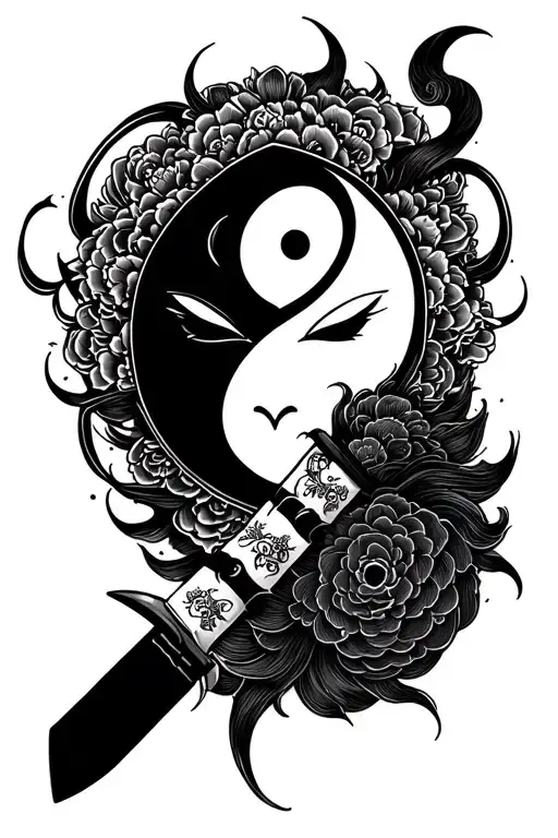 Oni Mask With Tanto Blade Geisha Ying Yang