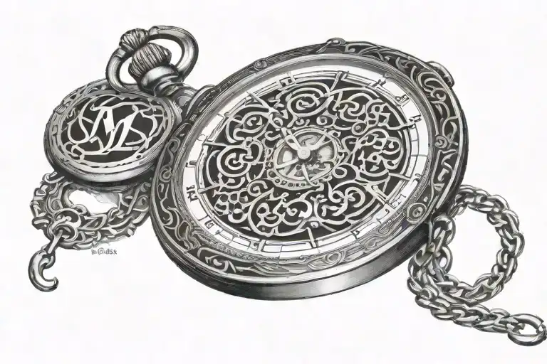 Pocket Watch With Monograms Tattoo Design