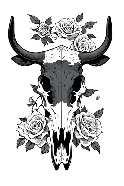 Cow Skull On Cross With Rosses Surrounding