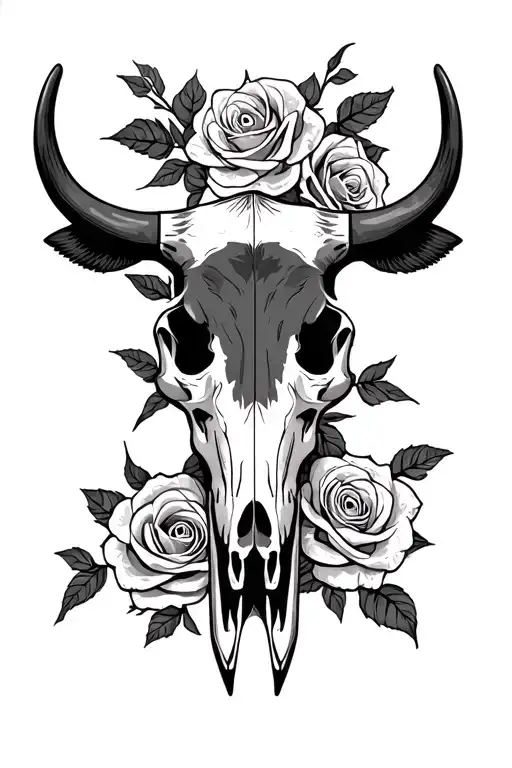 Cow Skull On Cross With Rosses Surrounding