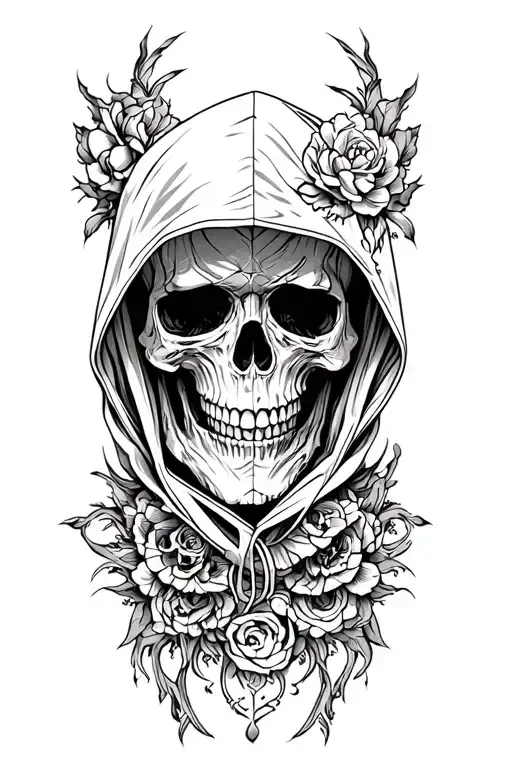 Skull Hooded Black And White Gergo Pocsai Style