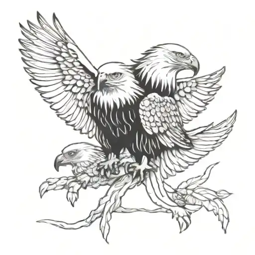 Two Eagles With Three Baby Eagles