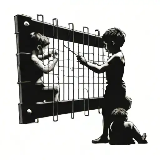 Children Locked In A Cage With The Shape Of Human Bodies