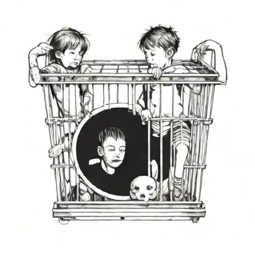 Children Locked In A Cage With The Shape Of Human Bodies