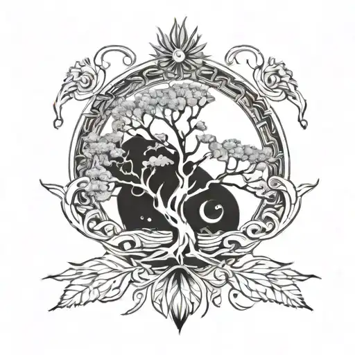 Tree Of Life And Sun And Moon