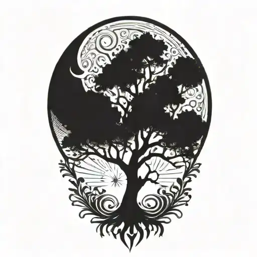 Tree Of Life And Sun And Moon