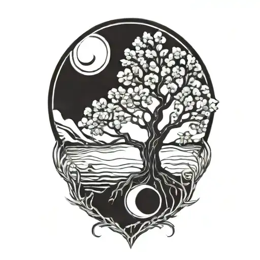 Tree Of Life And Sun And Moon