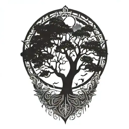 Tree Of Life And Sun And Moon