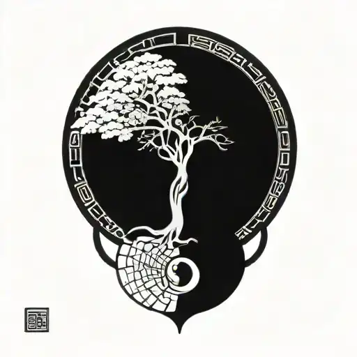 Tree Of Life And Sun And Moon And Jing Jang Symbol