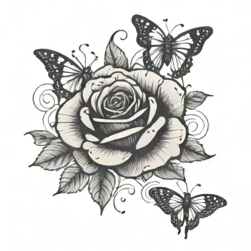 Rose With Butterflies Flying