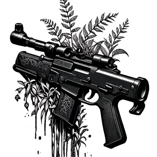 Uzi Machine Gun With Plants Growing Out Of The Muzzle