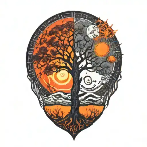 Tree Of Life And Sun And Moon
