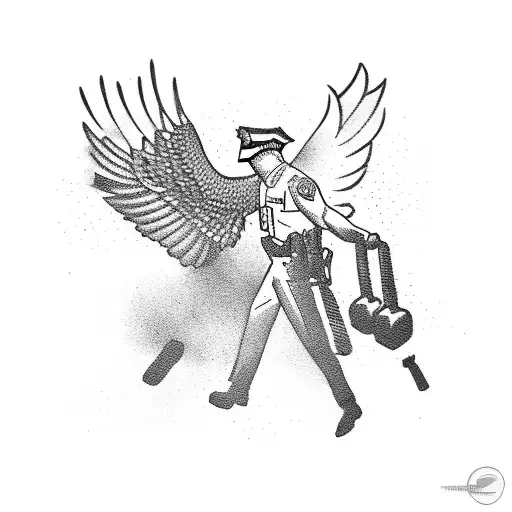 Police Officer Silhouette Lifting Weights With A Vulture On Their Shoulder
