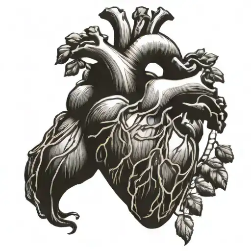 A Detailed Anatomical Heart With Coffee Beans Intertwined In The Veins