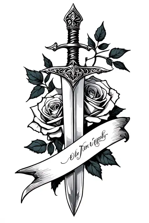 Sword Through A Rose Wrapped In A Banner