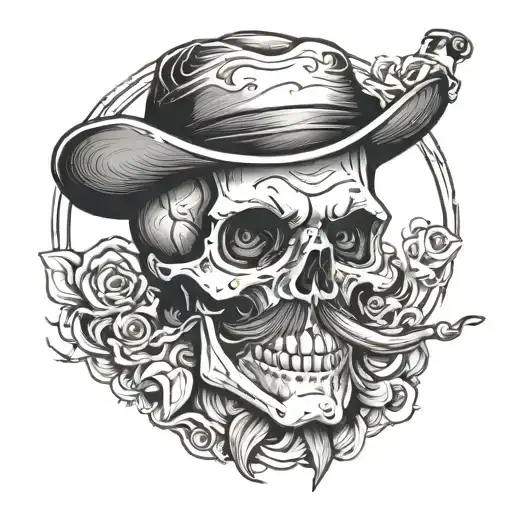 Skull With Mustache Smoking Cigar