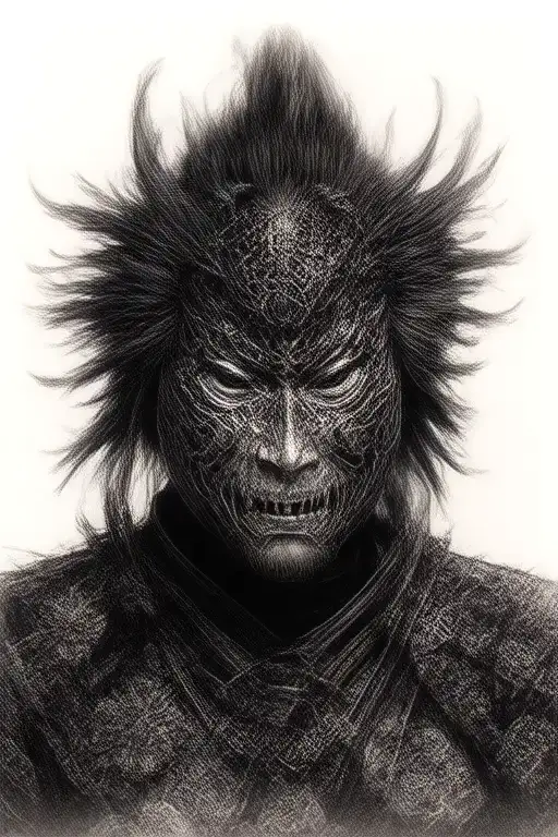 Samurai Warrior Miyamoto Musashi In Japanese Style Oni Mask