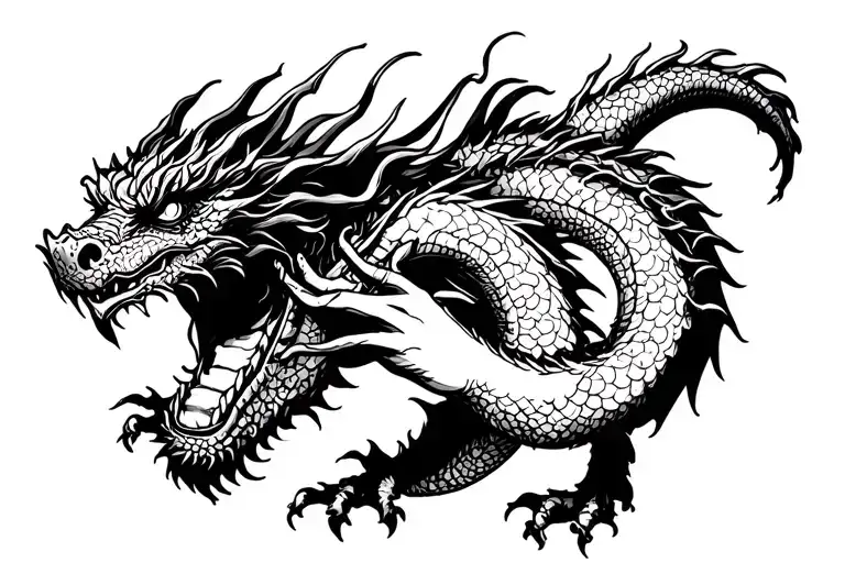 Dragon Around Collar Bone Hand Holding