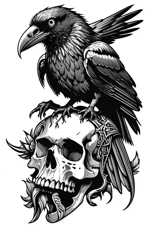 Norse Raven Perched On A Skull