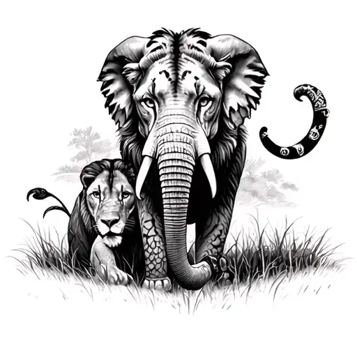 Guepard With Lion Cup Lion Elephant In The African Savannah