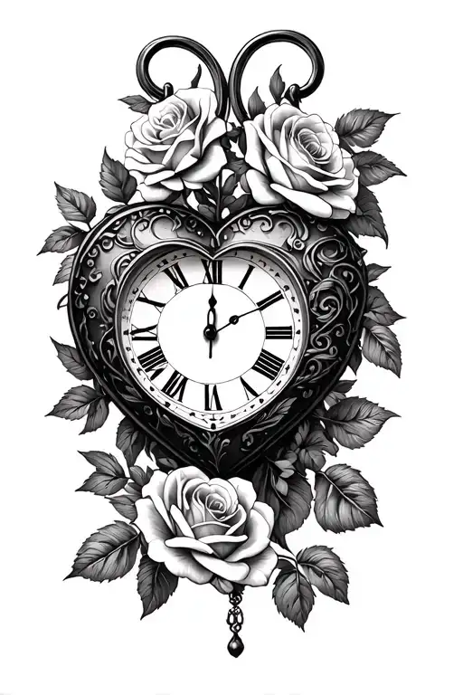 Heart Shape Clock With Roses Intertwined