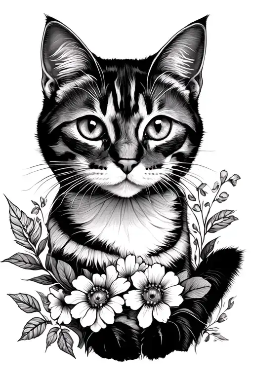 Cat With Flowers
