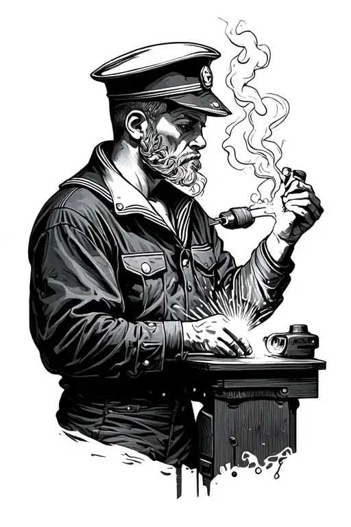 Sailor Smoking While Welding