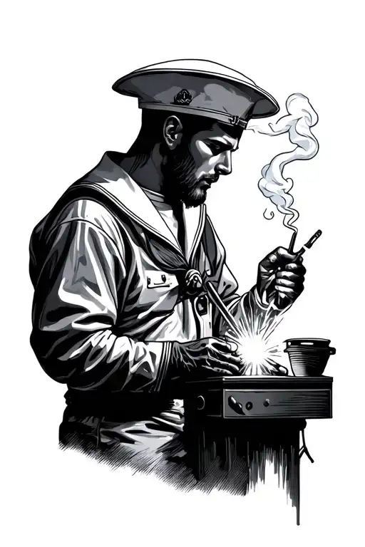 Sailor Smoking While Welding
