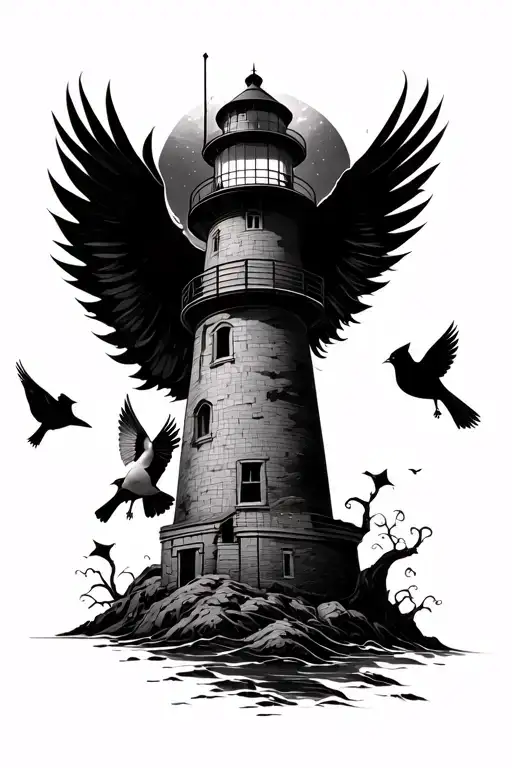 Lighthouse With Cardinals Flying Around