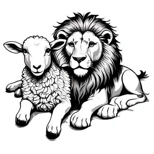 A Lion And A Lamb Lying Together As A Symbol Of Peace And Unity