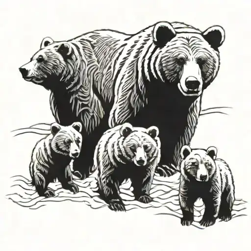 2 Adult Bears And 3 Bear Cubs With Different Eye Colors