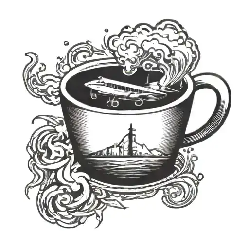 A Steaming Coffee Mug With A Small Airplane Silhouette Flying Out Of It