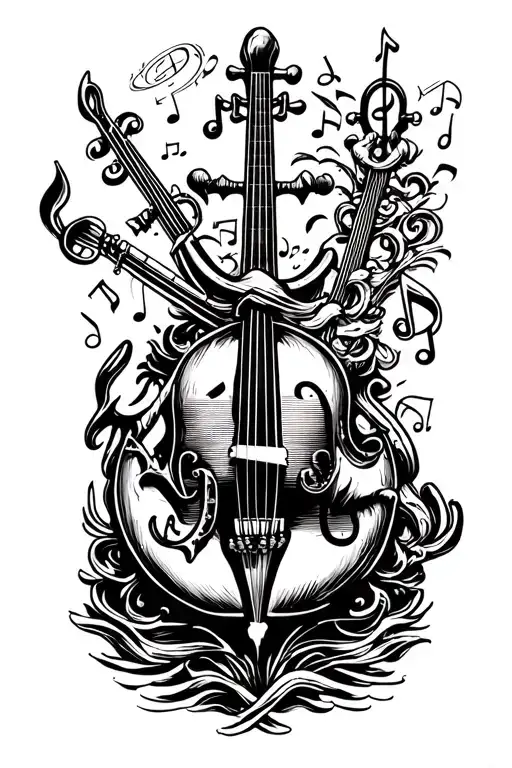 A Marine-themed Tattoo Design Incorporating Musical Elements Such As Notes Or Instruments