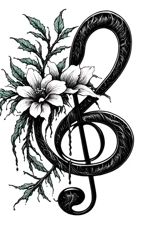 A Treble Clef Wrapped Around A Weeping Willow Flowwer