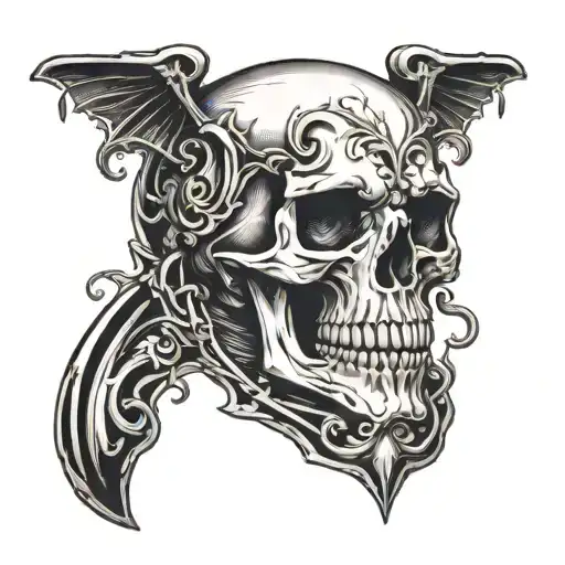 Skull With Fangs With Hour Glass