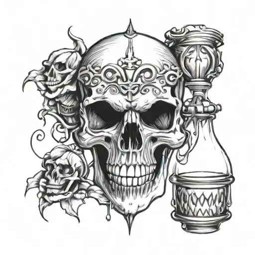 Skull With Vampire Fangs With Hour Glass