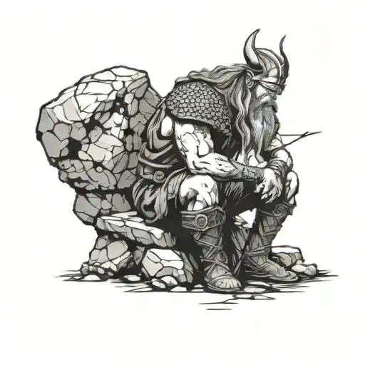 Sad Viking Without Helmet Sitting Alone On A Stone Without Helmet