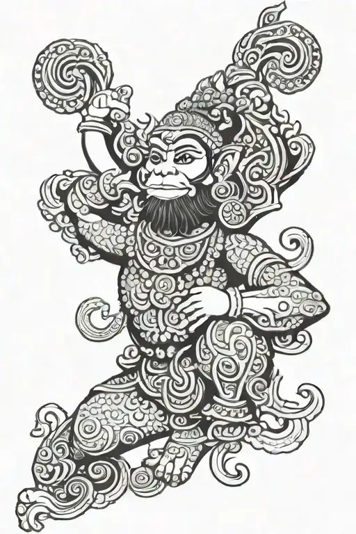 Hanuman Thai Patterns Standing In Front Downtown Los Angeles