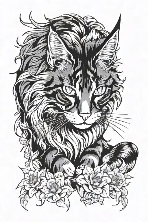 Maine Coon With White Cat