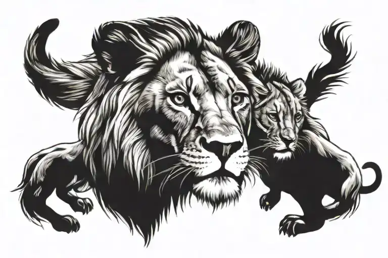 Lion Head Lioness And Baby Lioness
