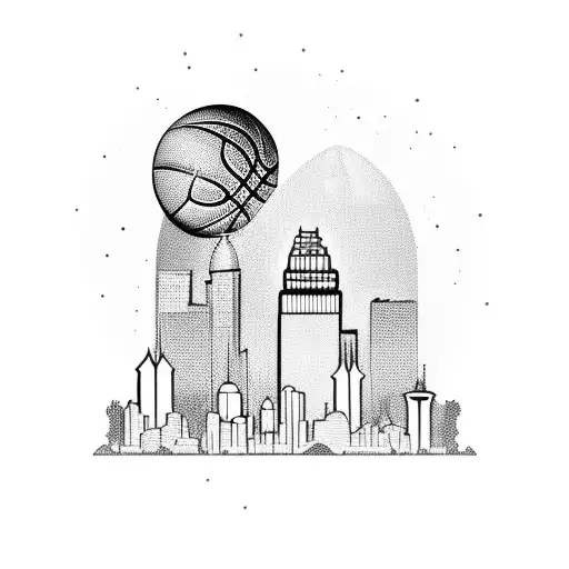 A Basketball Player Praying With The Atlanta Skyline In The Background