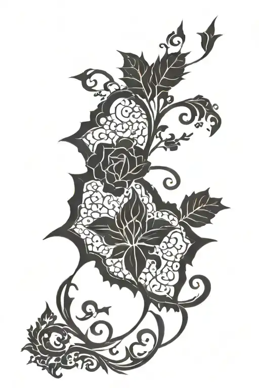 Intricate Gothic Lace And Thorny Vines Black Out Tattoo Design Half Sleeve On Wrist