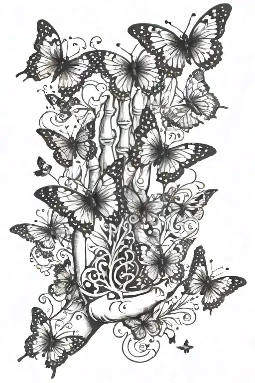 Hand Bones With Butterflies Fluttering