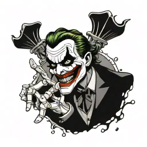 Joker Smile Hand Tatto With Background Of A Skeleton Hand