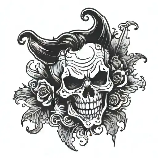 Skull Hand Tatto With Joker Smile In Middle