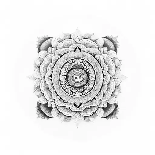 A Yin Yang Symbol Surrounded By A Mandala Of Flowers