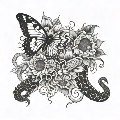Jellyfish Turning Snakes Into Flowers Sunflowers With Butterfly