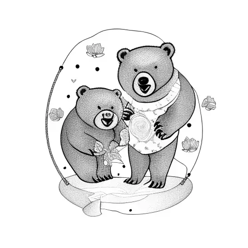 Mama And Baby Bear Trapeze Flowers Laugh