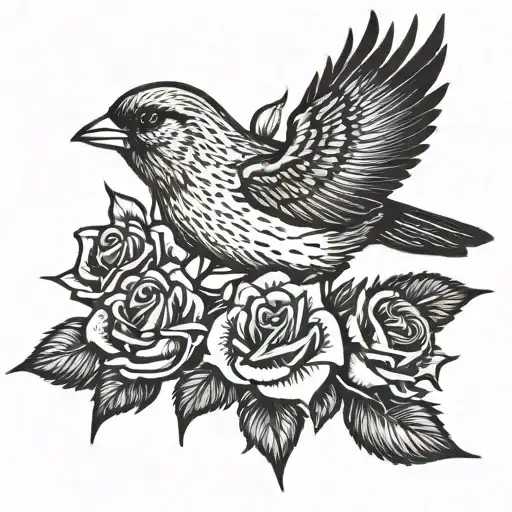 Flying Canary With Roses Growing