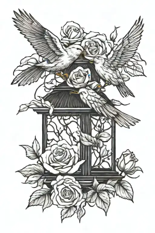 Flying Canary With Roses Growing